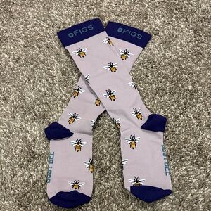 Figs Purple Bee Pattern Compression Socks